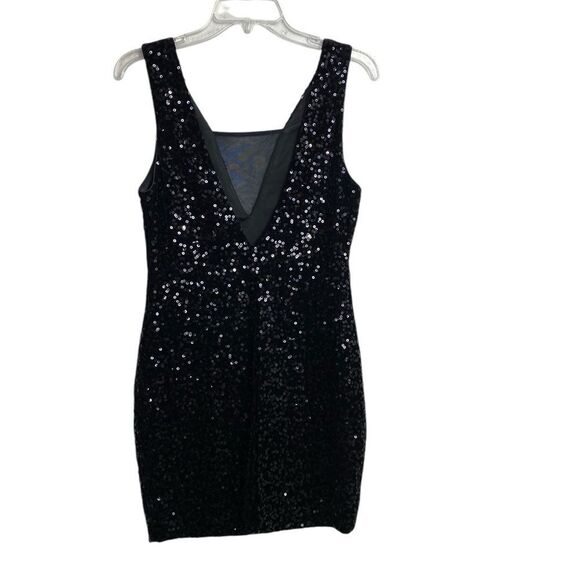 ARDEN B Medium black sequins mini dress w/ deep V in the front and back - Picture 2 of 4